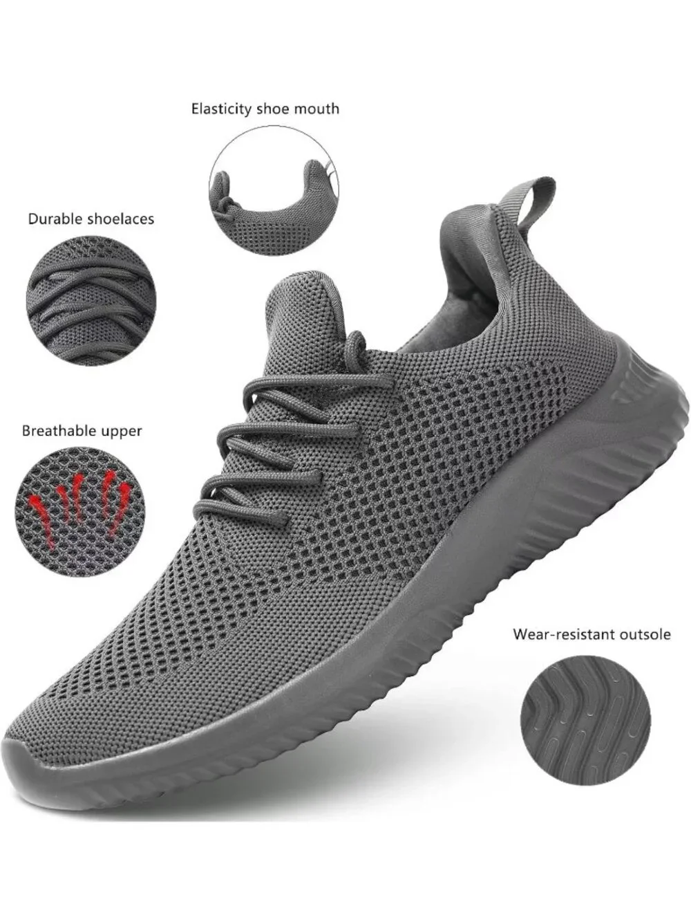 🆕Men's Dark Grey Slip on Walking Shoes Ultra Light Breathable Running Shoes